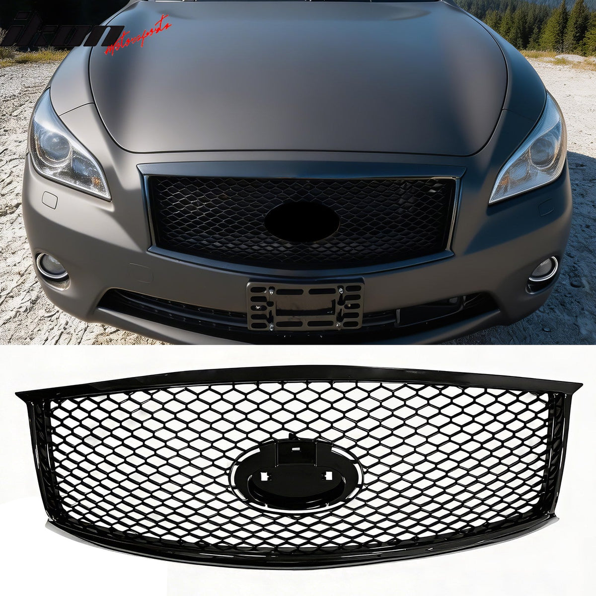 2011-2013 Infiniti M56 M35h M37& 2014-2015 Q70 Honeycomb Style Front Bumper Upper Grille Replacement Gloss Black ABS