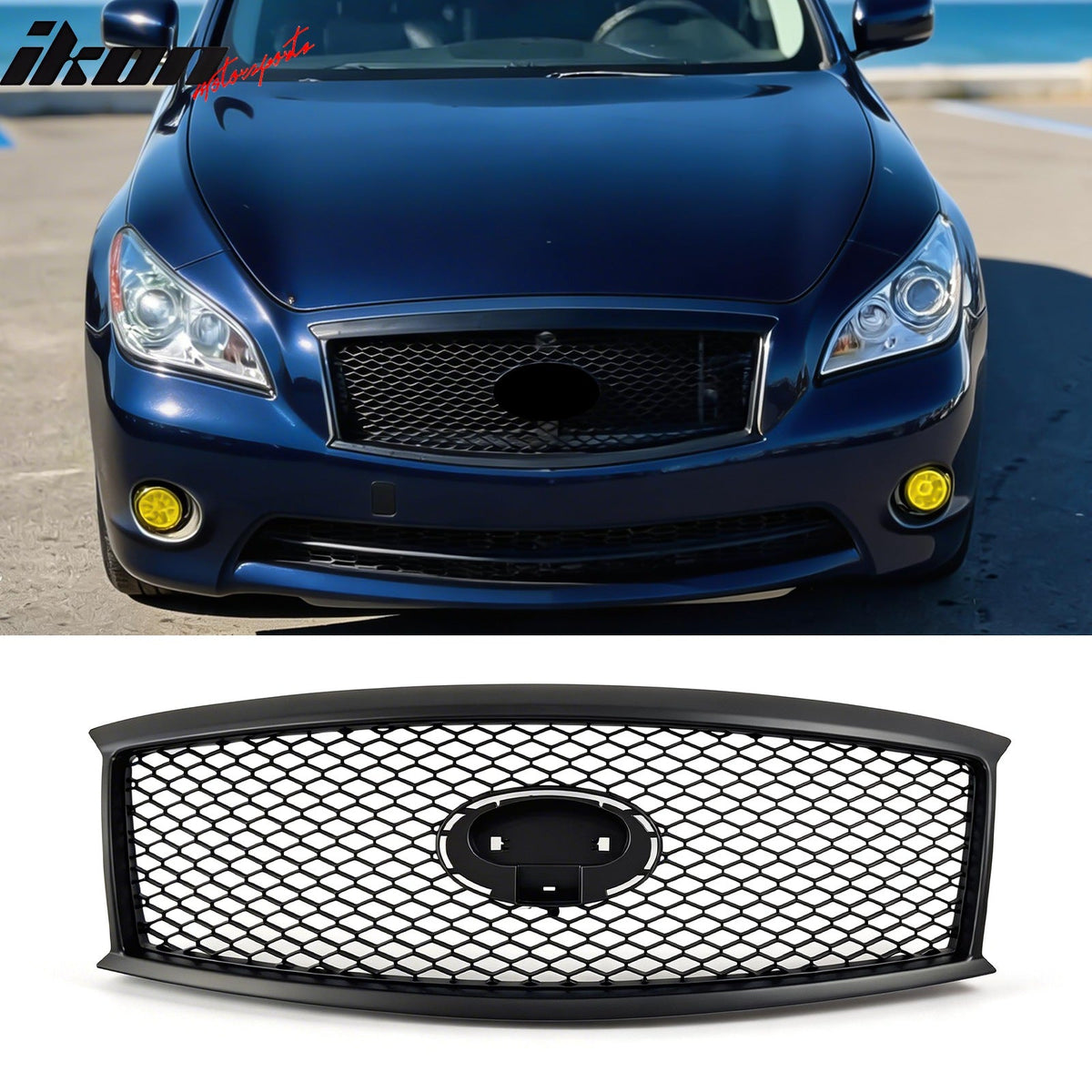 2011-2013 Infiniti M56 M35h M37& 2014-2015 Q70 Honeycomb Style Front Bumper Upper Grille Replacement Matte Black ABS