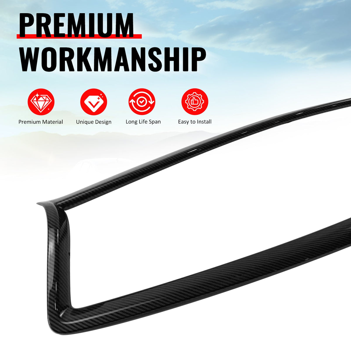 2014-2017 Infiniti Q50 OE Style Front Bumper Upper Grille Frame Trim Replacement Carbon Fiber Print ABS