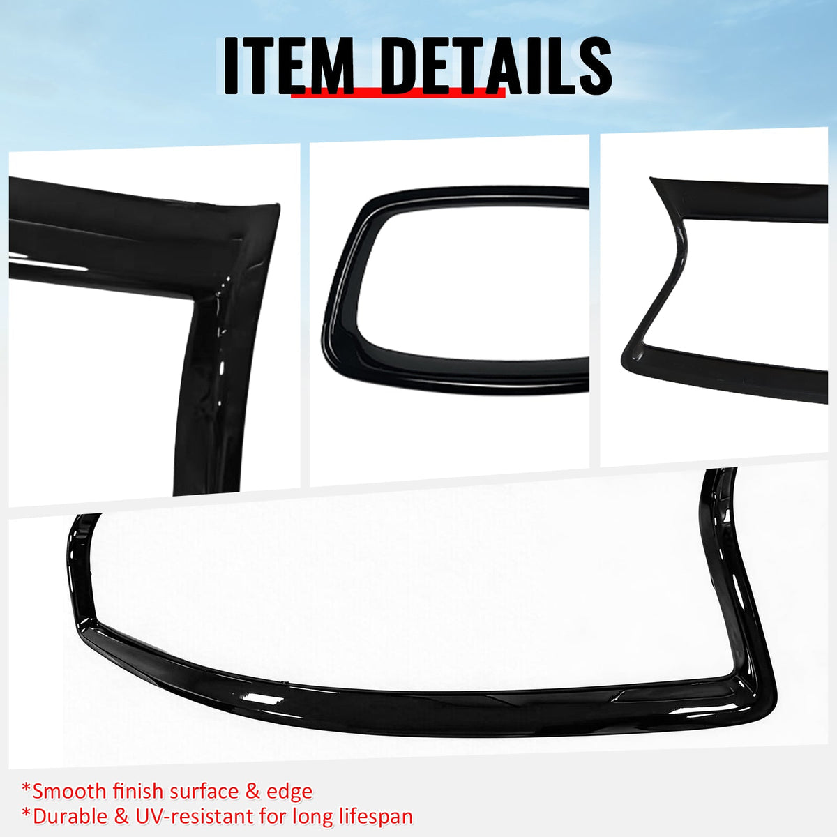 2014-2017 Infiniti Q50 OE Style Front Bumper Upper Grille Frame Trim Replacement Gloss Black ABS