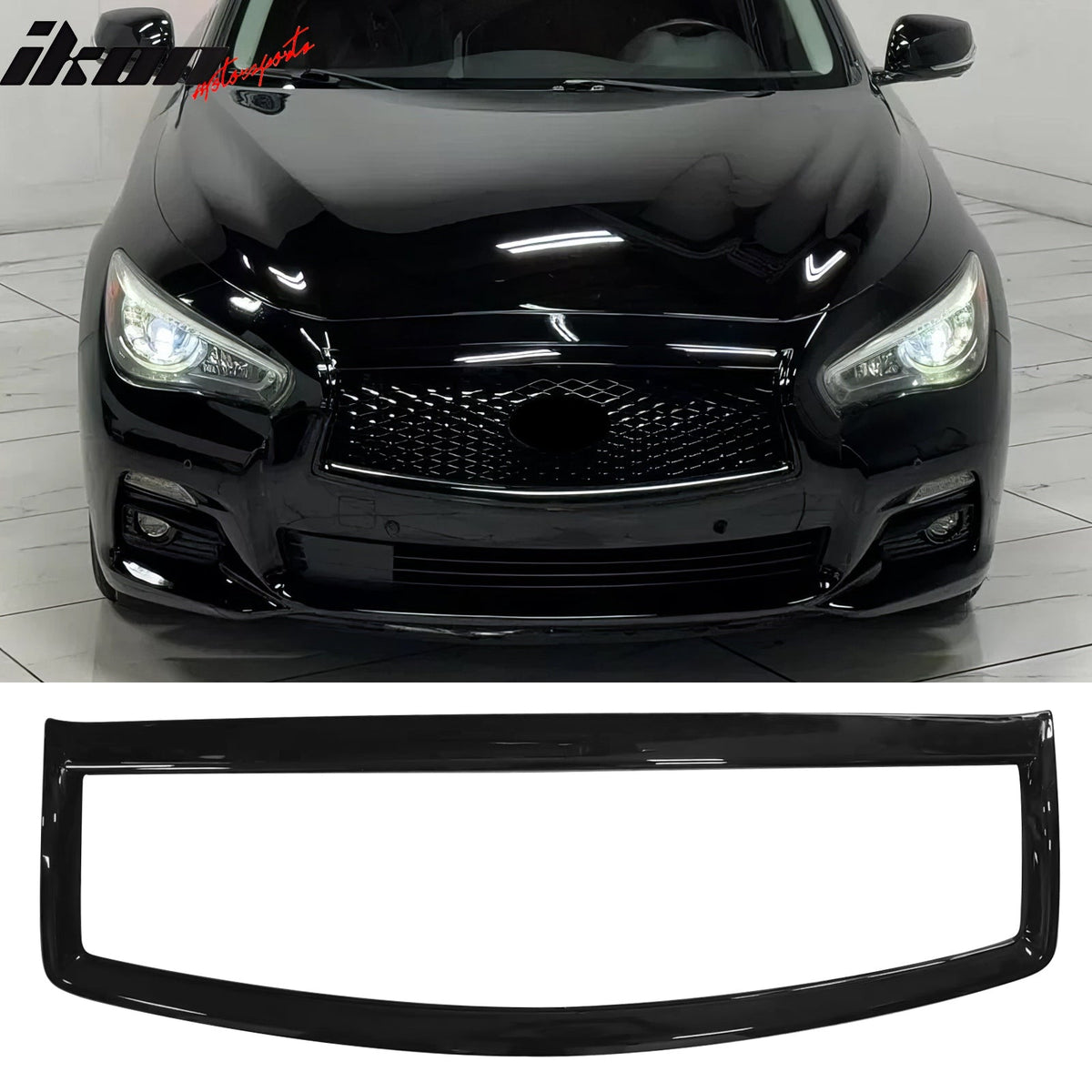 2014-2017 Infiniti Q50 OE Style Front Bumper Upper Grille Frame Trim Replacement Gloss Black ABS