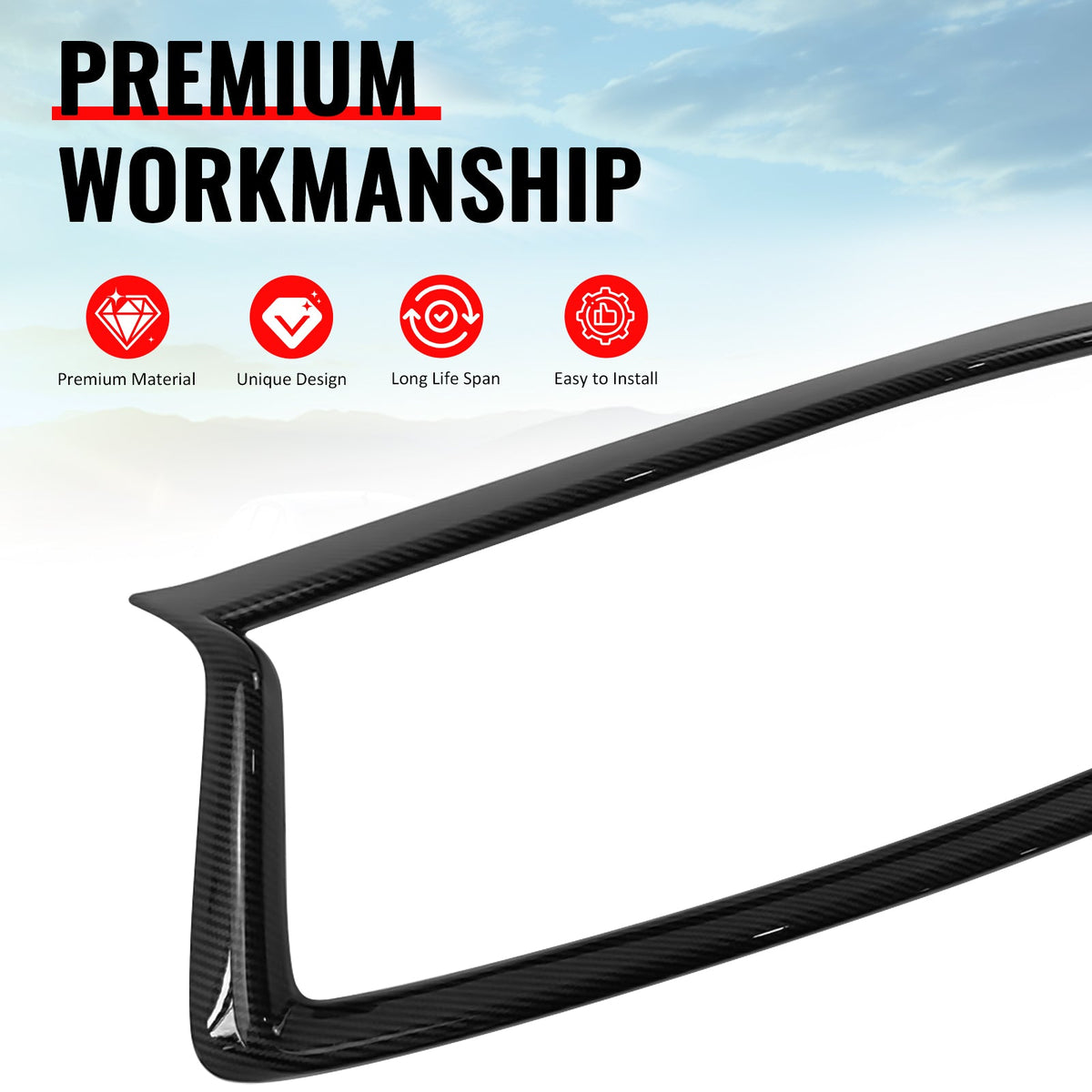 2018-2024 Infiniti Q50 OE Style Front Bumper Upper Grille Frame Trim Replacement Carbon Fiber Print ABS