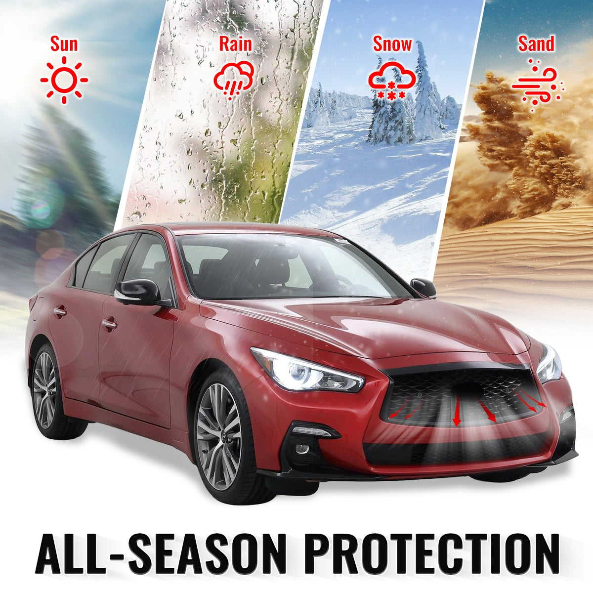 2018-2024 Infiniti Q50 OE Style Front Bumper Upper Grille Frame Trim Replacement Carbon Fiber Print ABS