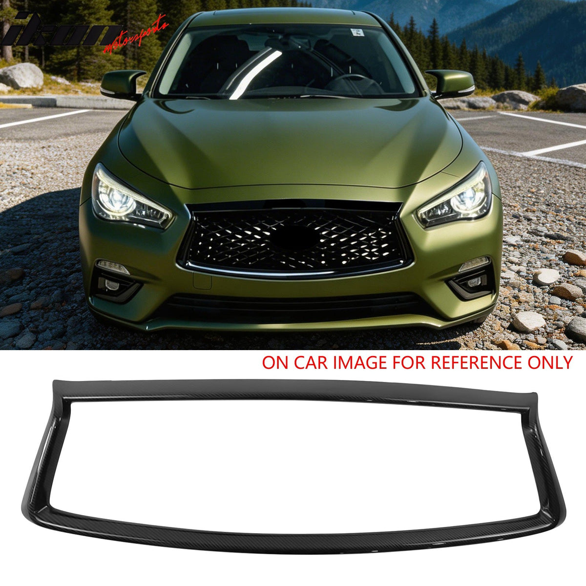 2018-2024 Infiniti Q50 OE Style Front Bumper Upper Grille Frame Trim Replacement Carbon Fiber Print ABS