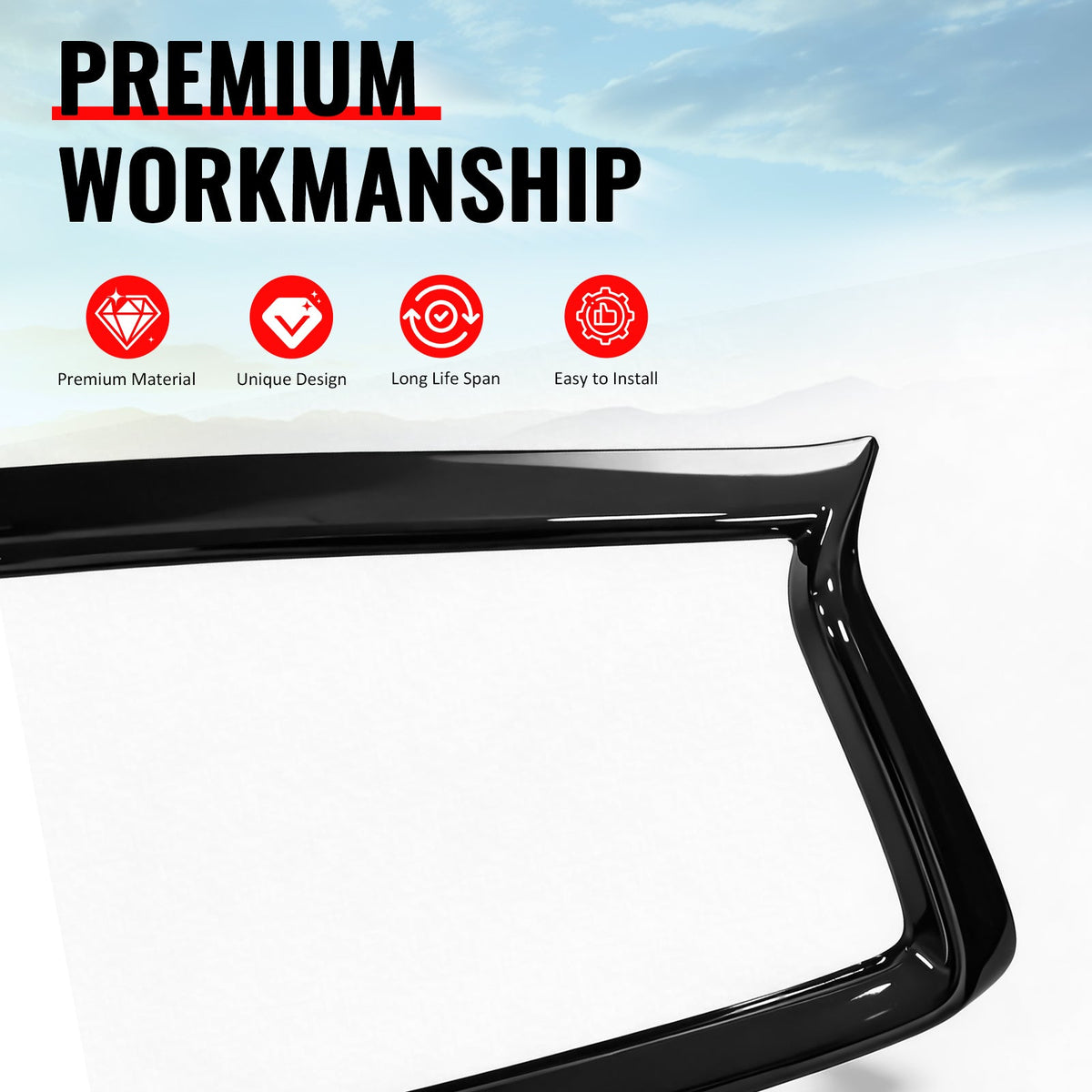 2018-2024 Infiniti Q50 OE Style Front Bumper Upper Grille Frame Trim Replacement Gloss Black ABS