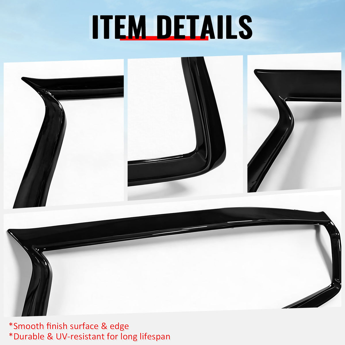 2018-2024 Infiniti Q50 OE Style Front Bumper Upper Grille Frame Trim Replacement Gloss Black ABS