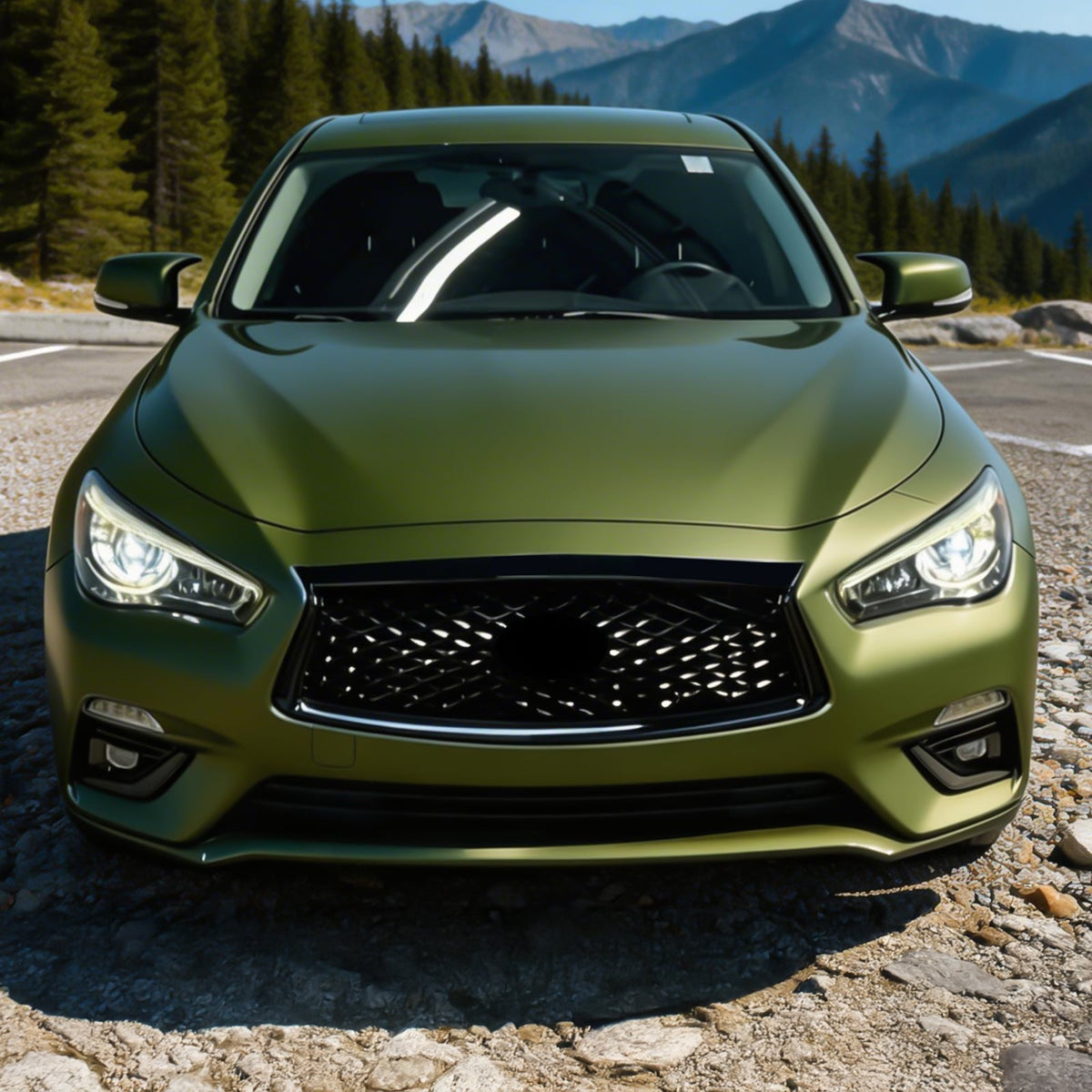 2018-2024 Infiniti Q50 OE Style Front Bumper Upper Grille Frame Trim Replacement Gloss Black ABS