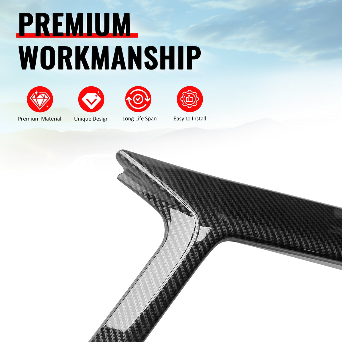 2017-2022 Infiniti Q60 OE Style Front Bumper Upper Grille Frame Trim Replacement Carbon Fiber Print ABS