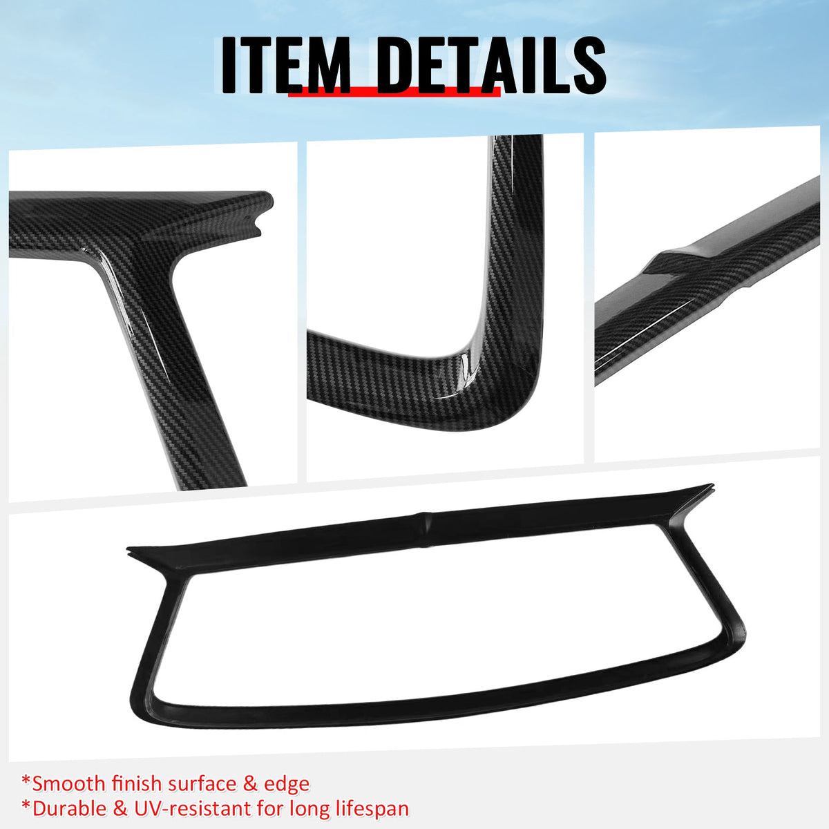 2017-2022 Infiniti Q60 OE Style Front Bumper Upper Grille Frame Trim Replacement Carbon Fiber Print ABS