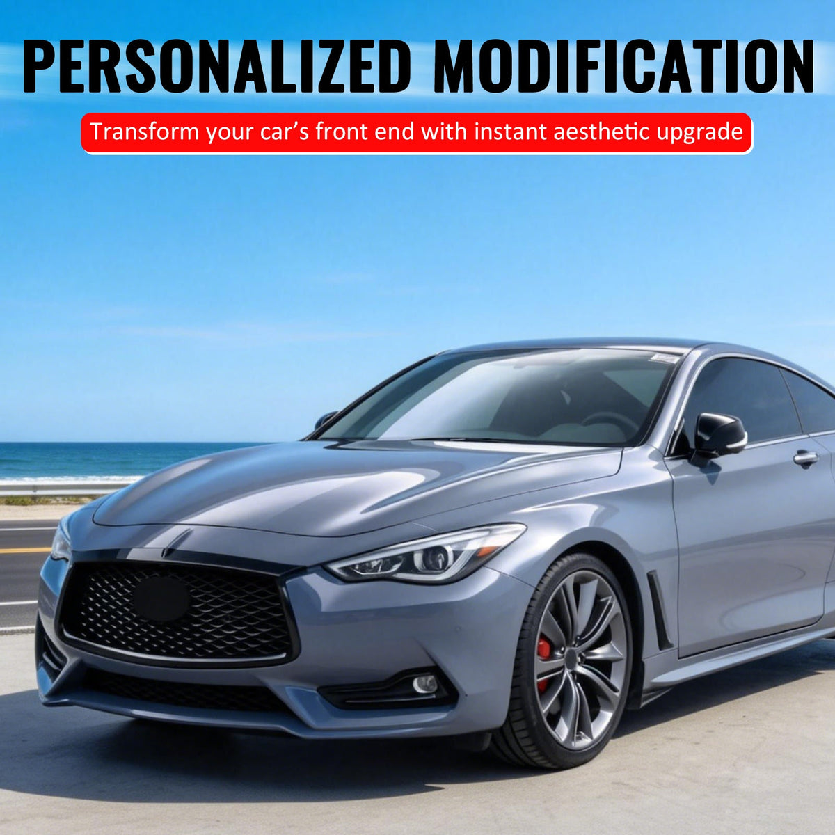 2017-2022 Infiniti Q60 OE Style Front Bumper Upper Grille Frame Trim Replacement Carbon Fiber Print ABS