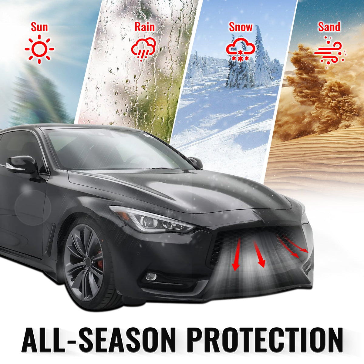 2017-2022 Infiniti Q60 OE Style Front Bumper Upper Grille Frame Trim Replacement Carbon Fiber Print ABS