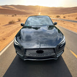 2017-2022 Infiniti Q60 OE Style Front Bumper Upper Grille Frame Trim Replacement Carbon Fiber Print ABS