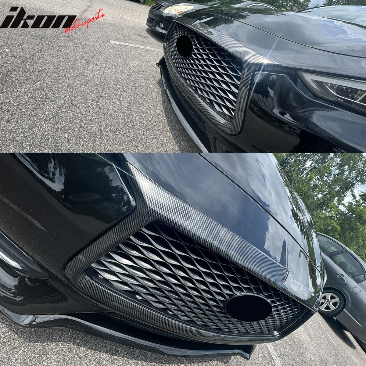 2017-2022 Infiniti Q60 OE Style Front Bumper Upper Grille Frame Trim Replacement Carbon Fiber Print ABS