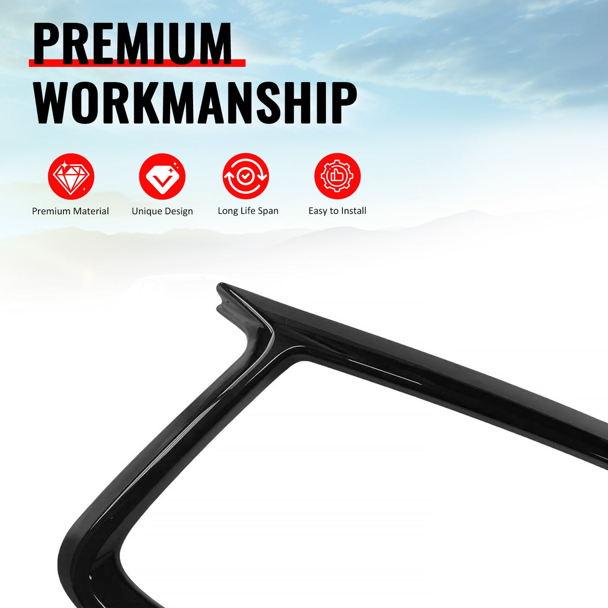2017-2022 Infiniti Q60 OE Style Front Bumper Upper Grille Frame Trim Replacement Gloss Black ABS