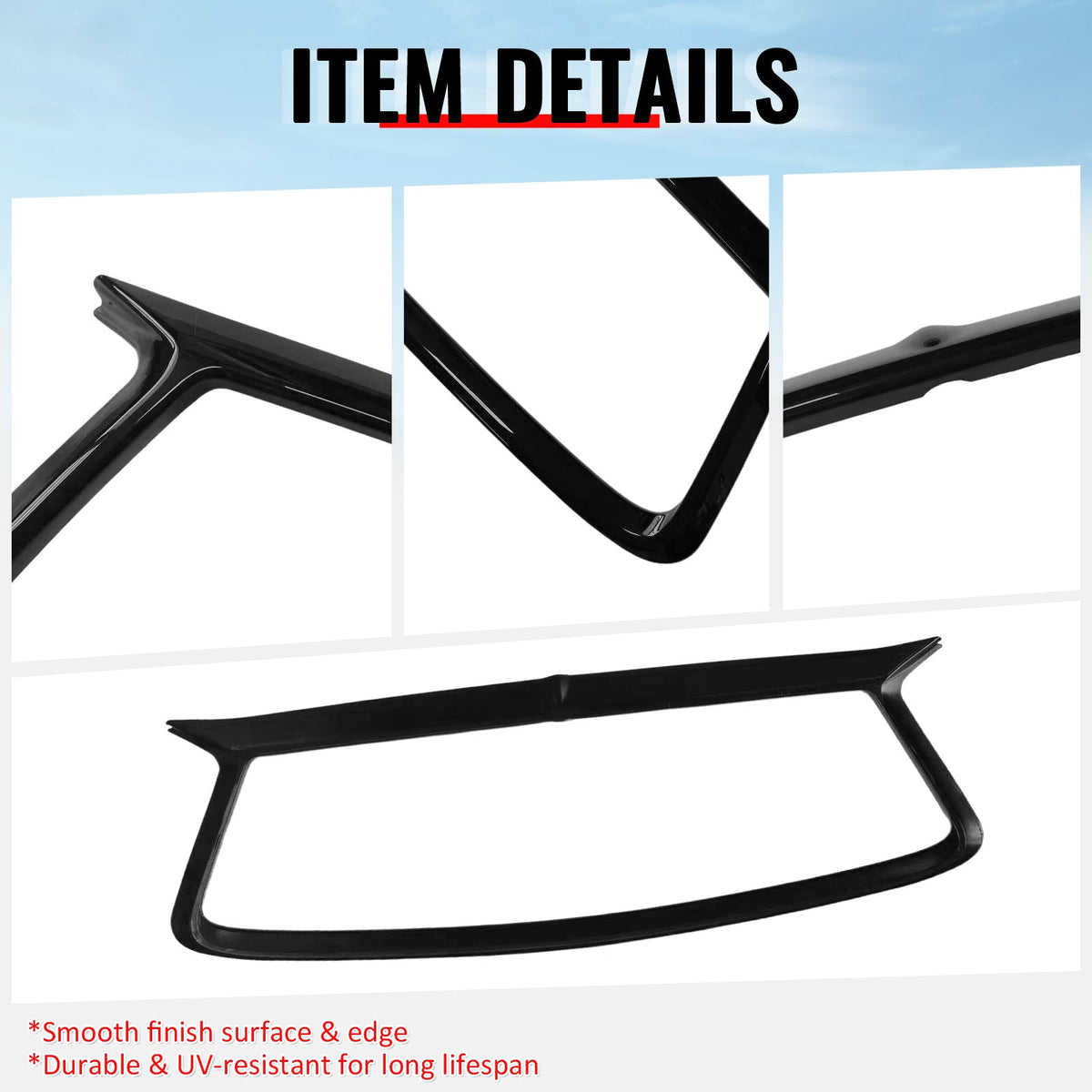 2017-2022 Infiniti Q60 OE Style Front Bumper Upper Grille Frame Trim Replacement Gloss Black ABS