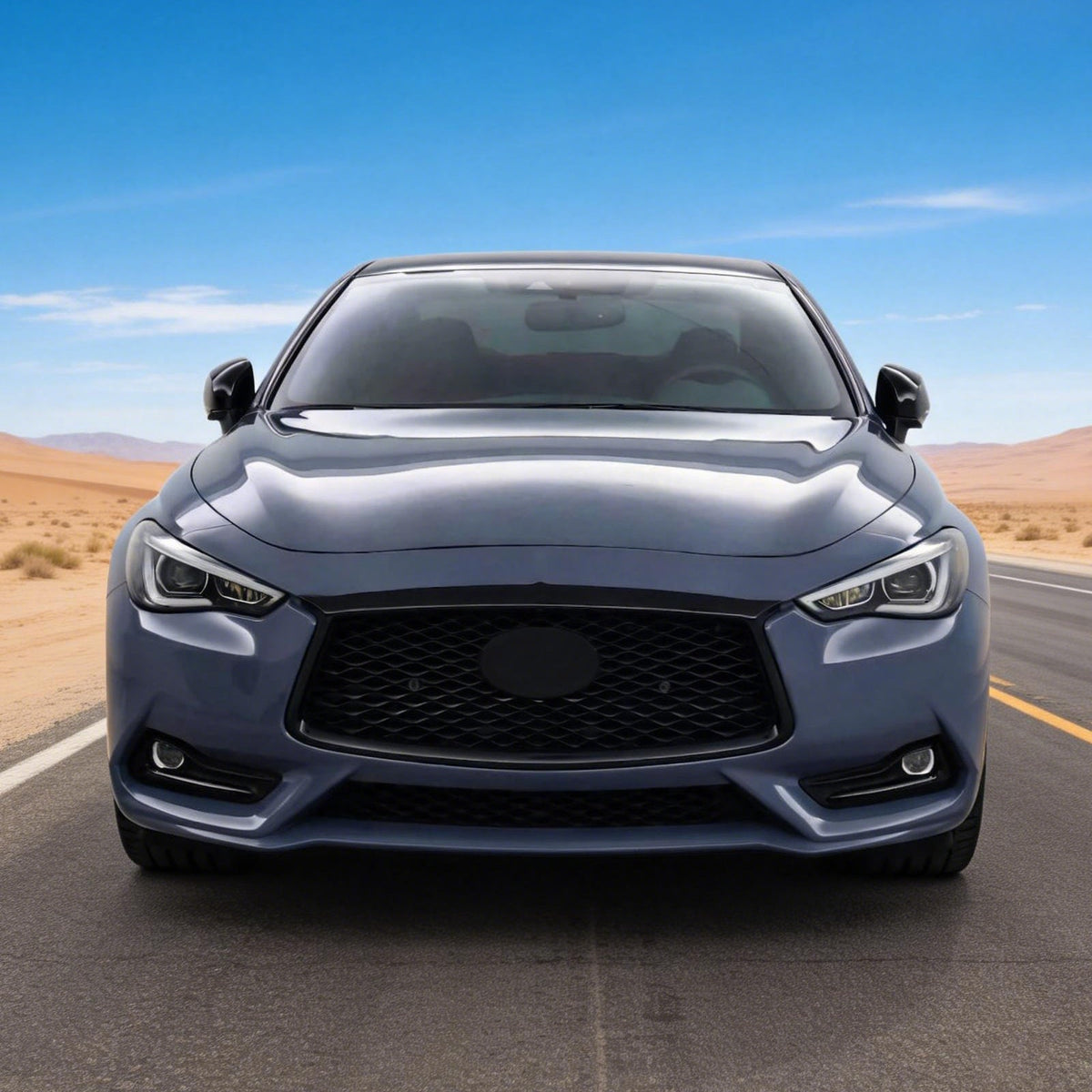 2017-2022 Infiniti Q60 OE Style Front Bumper Upper Grille Frame Trim Replacement Gloss Black ABS