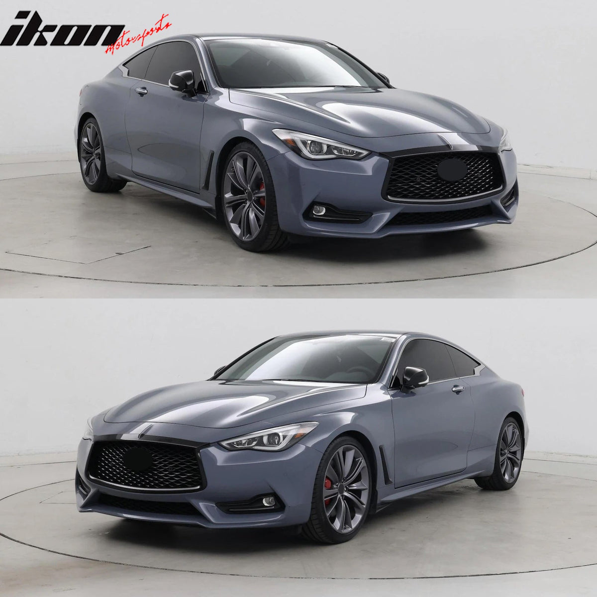 2017-2022 Infiniti Q60 OE Style Front Bumper Upper Grille Frame Trim Replacement Gloss Black ABS