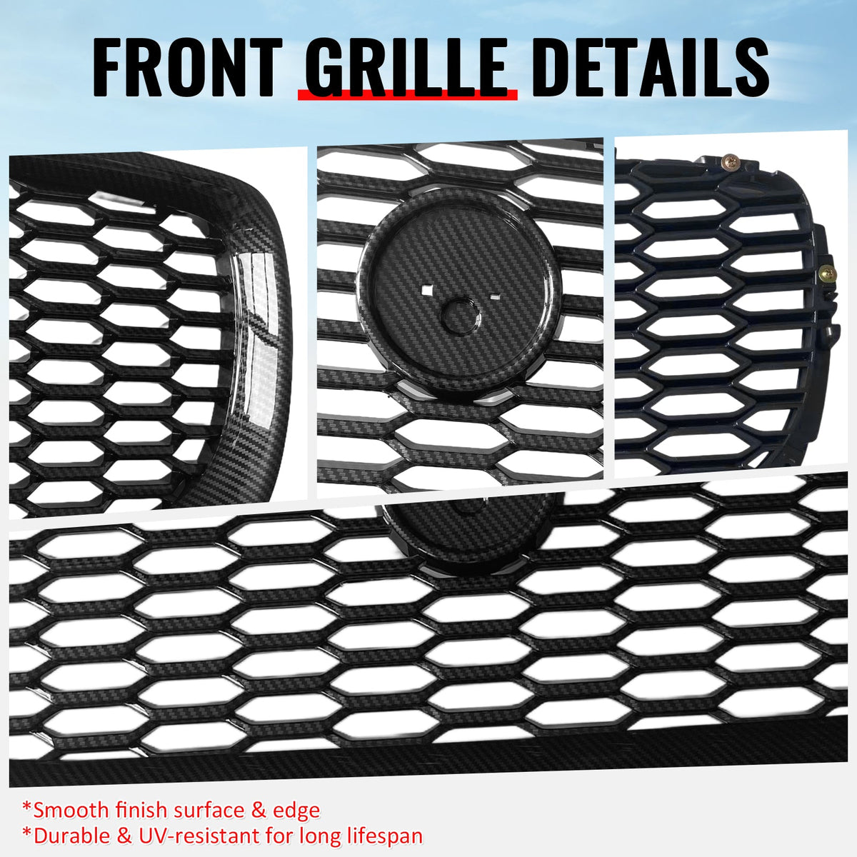 2016-2019 Jaguar XE 2020 Style Front Bumper Upper Grille Replacement Carbon Fiber Print ABS