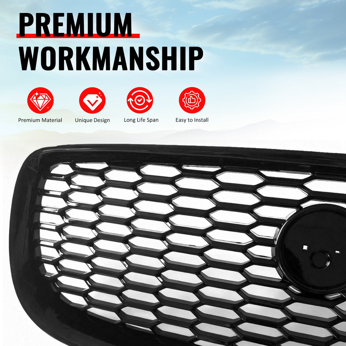 2016-2019 Jaguar XE 2020 Style Front Bumper Upper Grille Replacement Gloss Black ABS