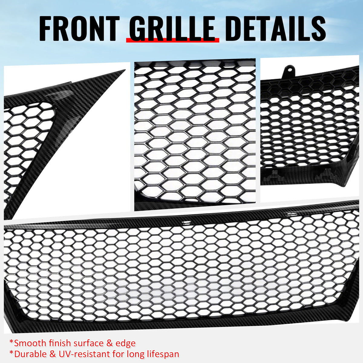 2011-2013 Lexus IS250 IS350 Sedan Honeycomb Style Front Bumper Upper Grille Replacement Carbon Fiber Print ABS