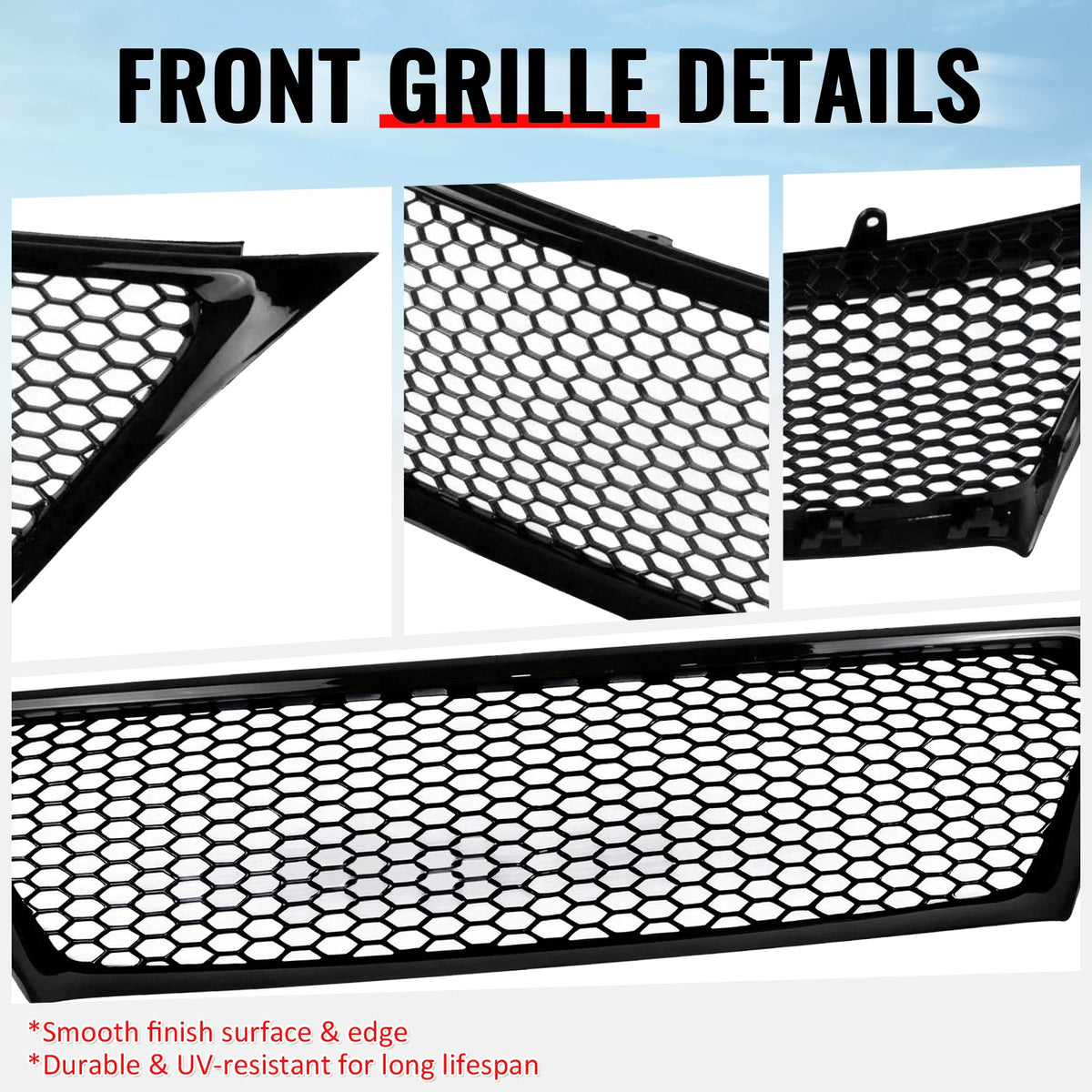 2011-2013 Lexus IS 250 IS350 Sedan Honeycomb Style Front Bumper Upper Grille Replacement Gloss Black ABS