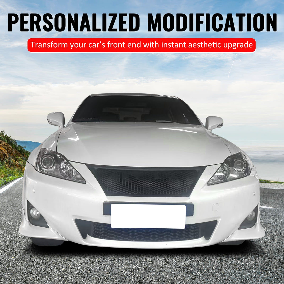2011-2013 Lexus IS 250 IS350 Sedan Honeycomb Style Front Bumper Upper Grille Replacement Gloss Black ABS
