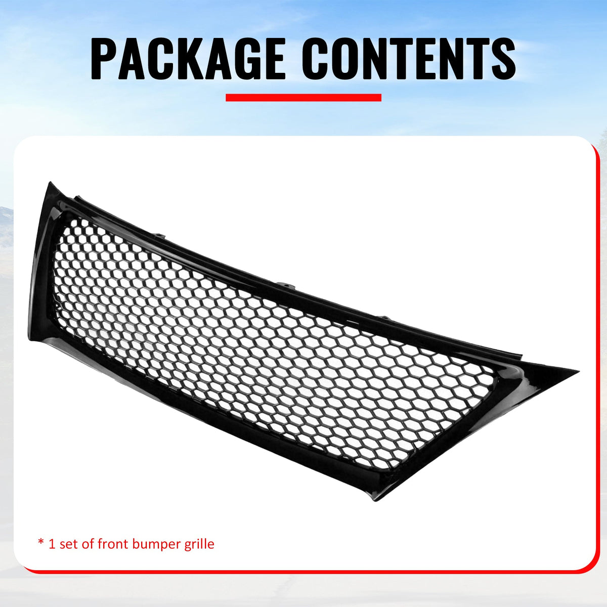 2011-2013 Lexus IS 250 IS350 Sedan Honeycomb Style Front Bumper Upper Grille Replacement Gloss Black ABS