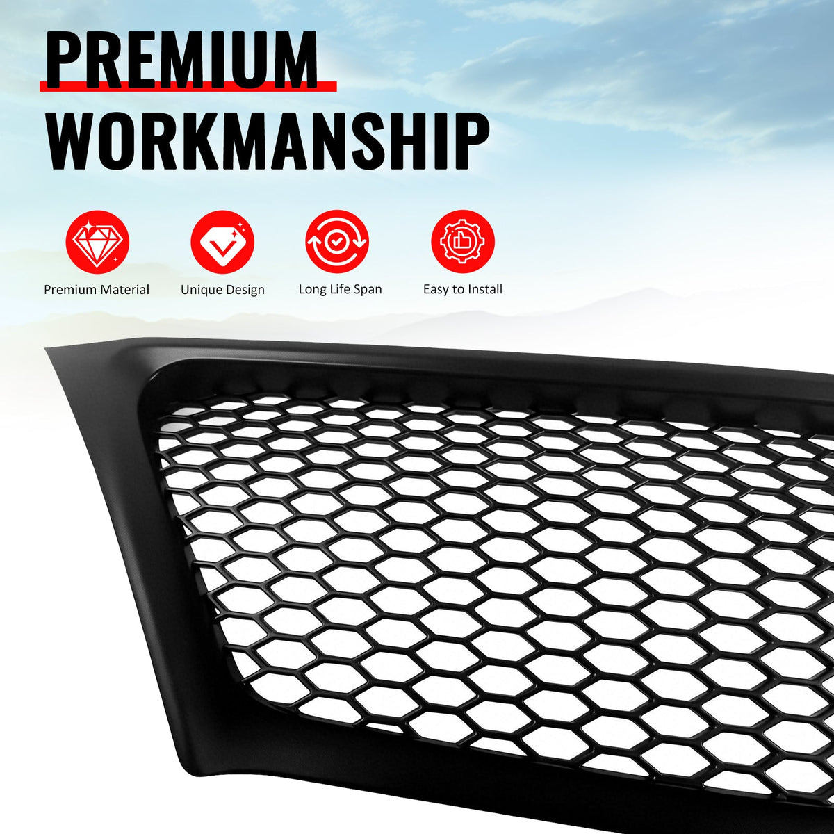 2011-2013 Lexus IS 250 IS350 Sedan Honeycomb Style Front Bumper Upper Grille Replacement Matte Black ABS