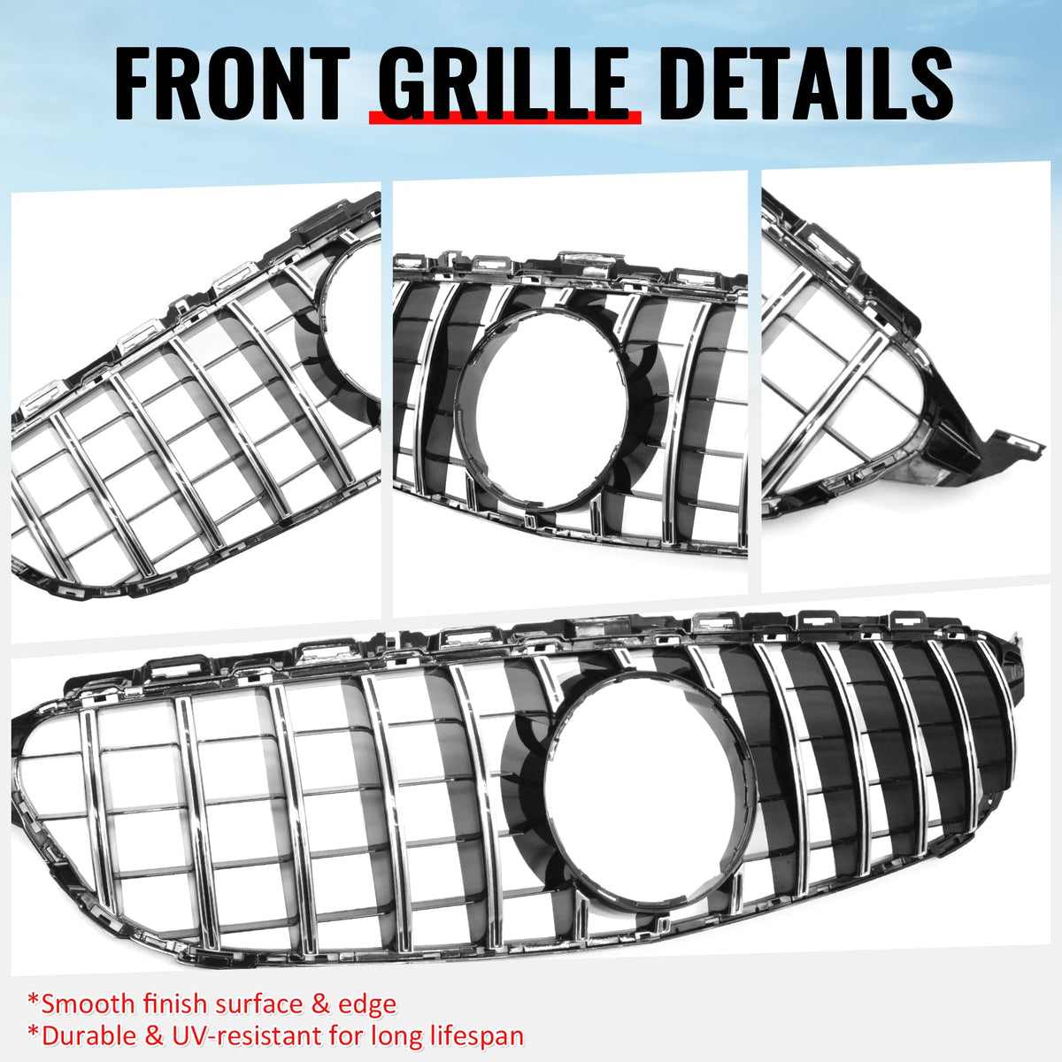 2015-2018 Mercedes-Benz W205 C-Class C63 AMG/C63 AMG S GTR Style Silver Replacement Front Bumper Hood Grille