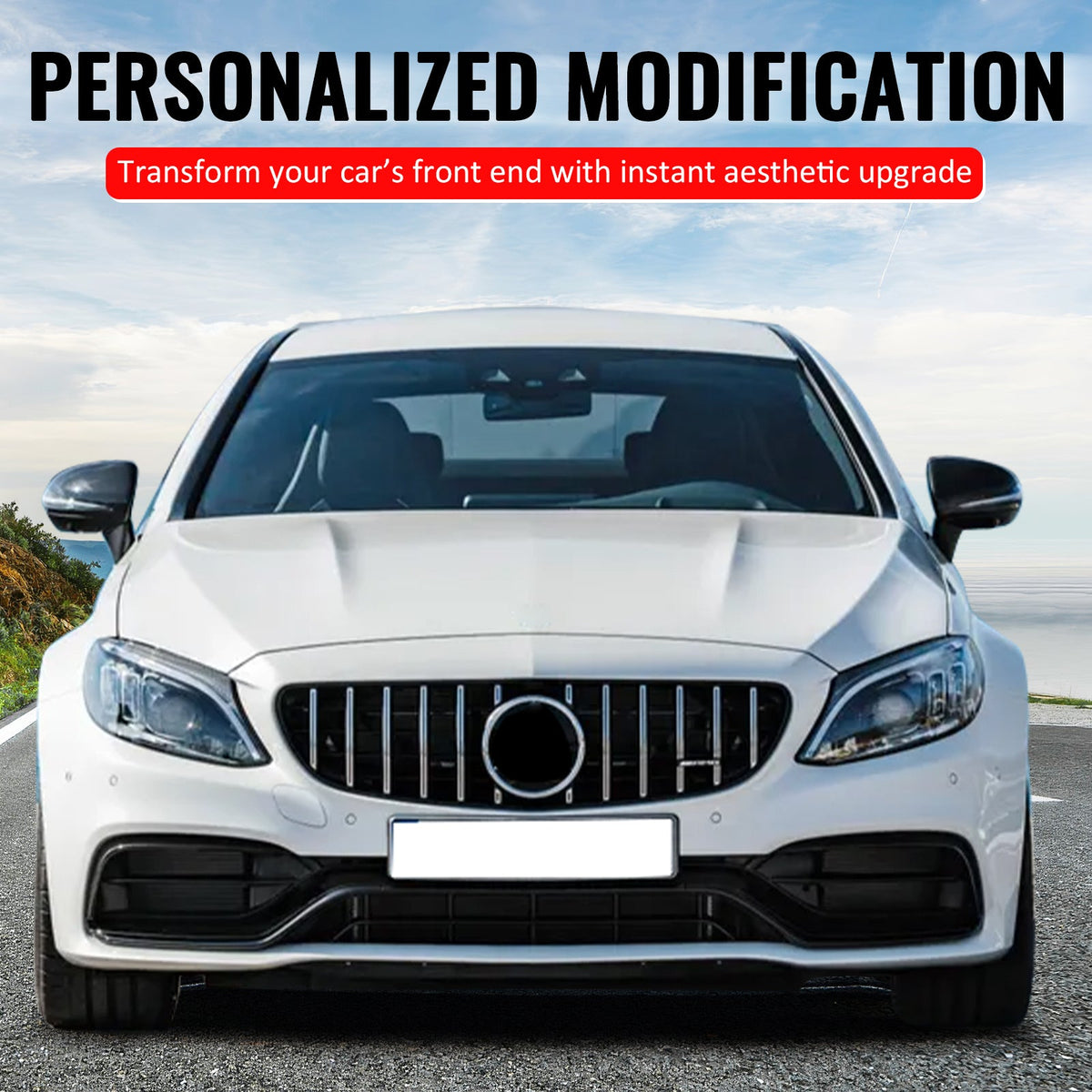 2015-2018 Mercedes-Benz W205 C-Class C63 AMG/C63 AMG S GTR Style Silver Replacement Front Bumper Hood Grille