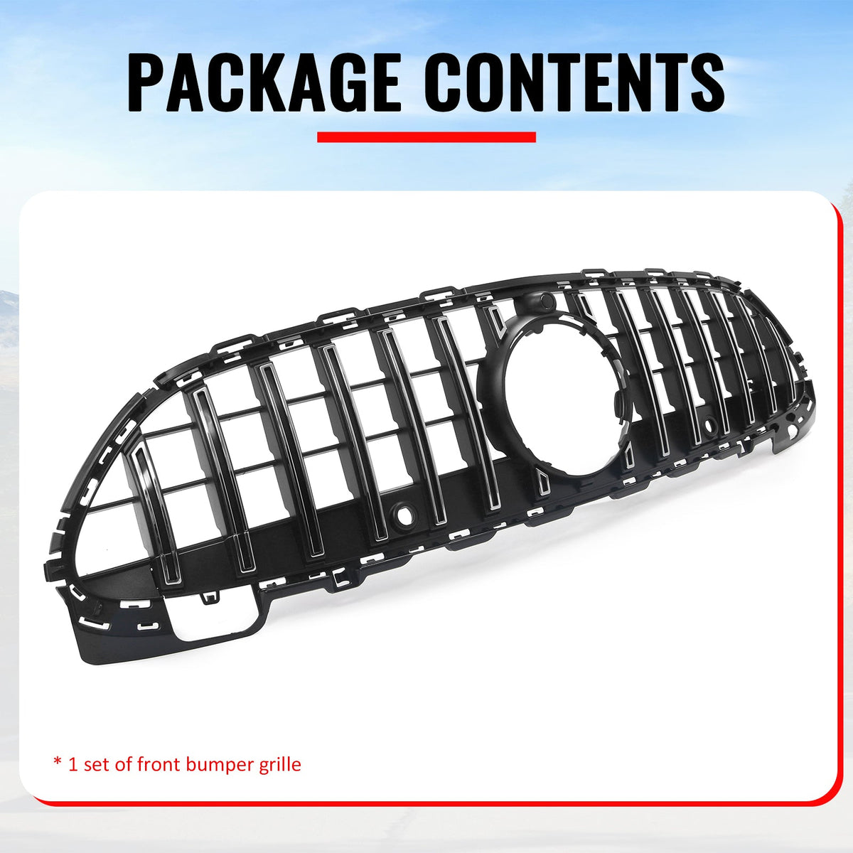 2022-2026 Benz C300 C43 AMG Sedan W206 GT Style Unpainted Black + Chrome Grille ABS