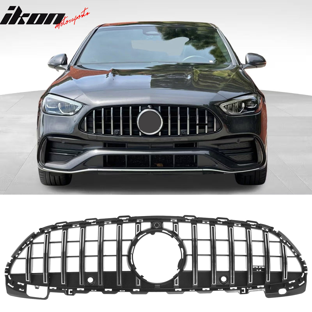 2022-2026 Benz C300 C43 AMG Sedan W206 GT Style Unpainted Black + Chrome Grille ABS