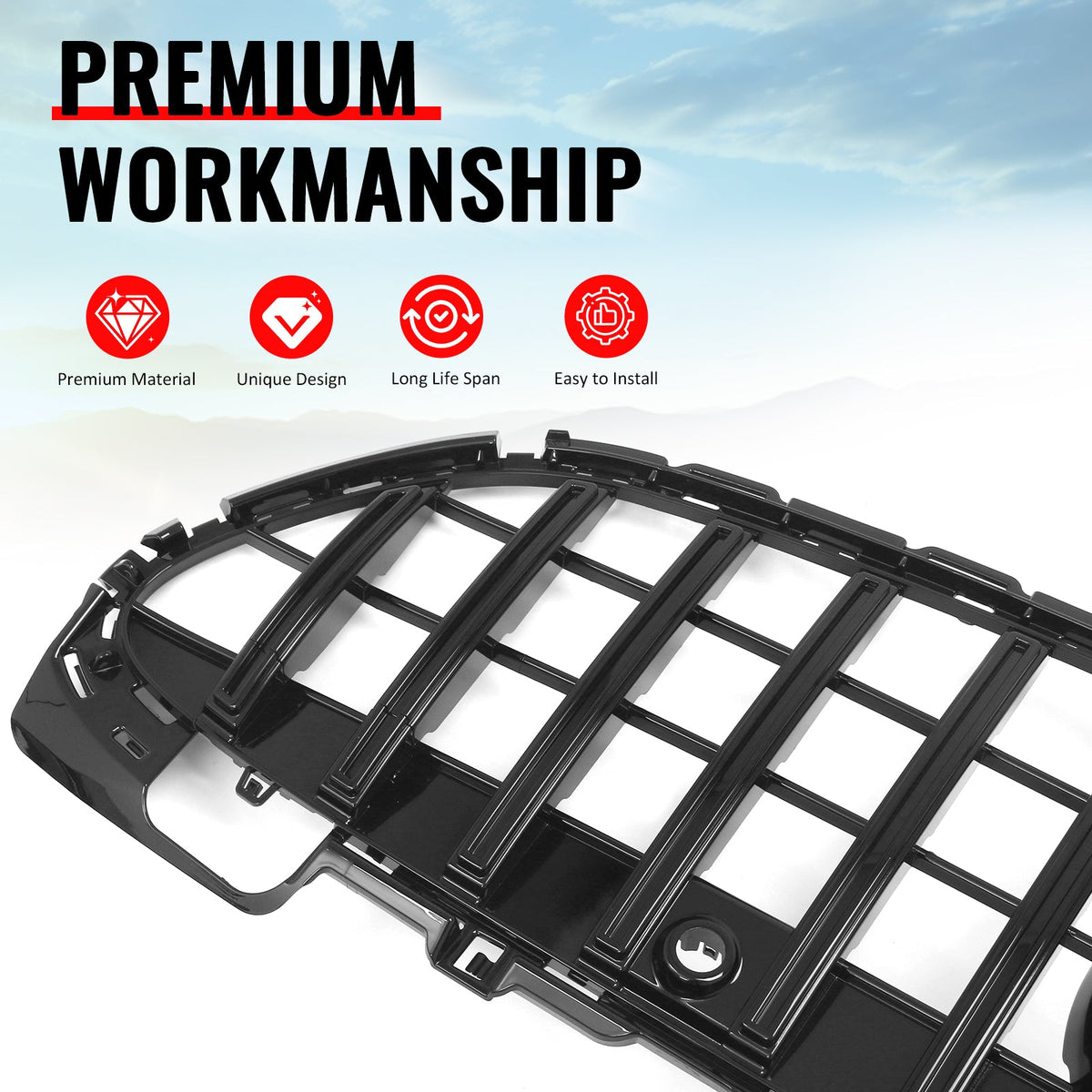 2022-2026 Benz C300 C43 AMG Sedan W206 GT Style Gloss Black Grille ABS