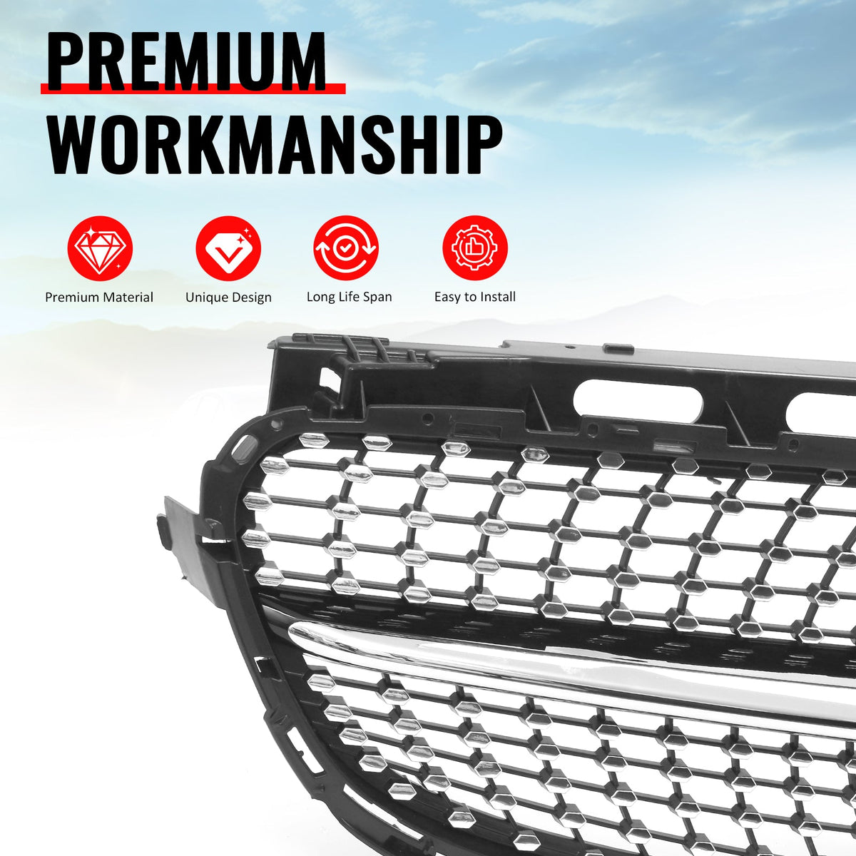 2014-2016 Benz W212 E250 E350 E400 E550 S212 Diamond Style Gloss Black Chrome Grille ABS