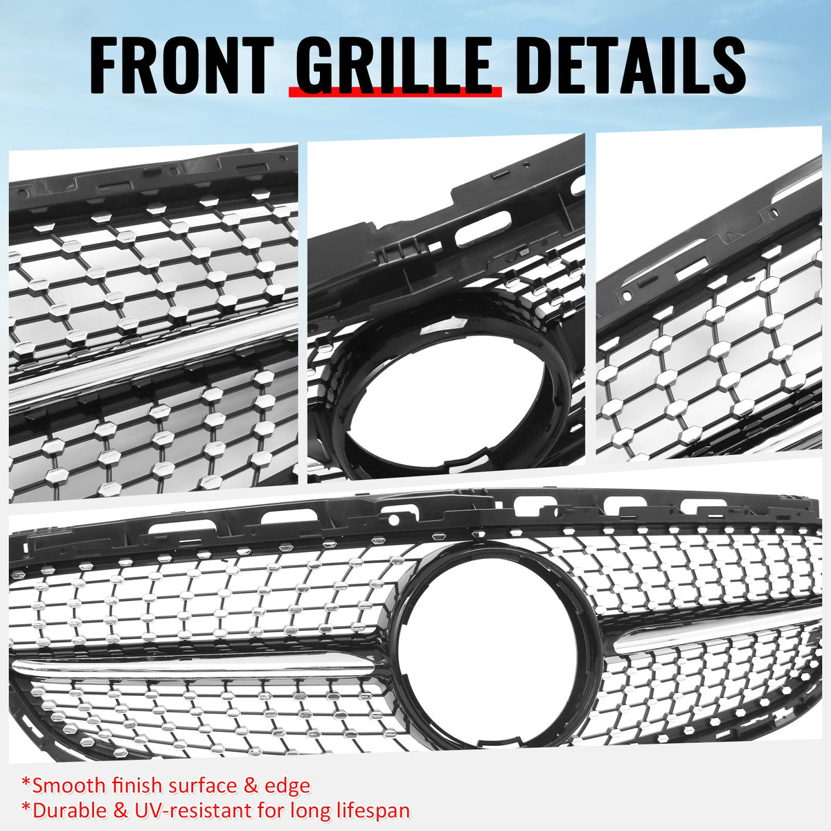 2014-2016 Benz W212 E250 E350 E400 E550 S212 Diamond Style Gloss Black Chrome Grille ABS