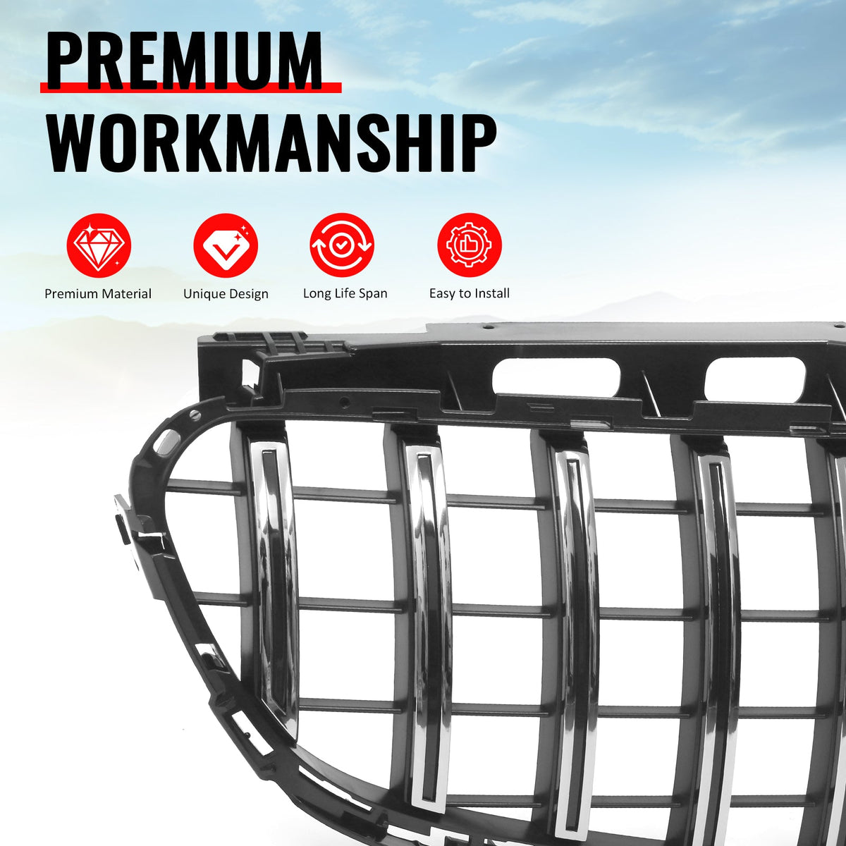 2014-2016 Benz W212 E250 E350 E400 E550 S212 GT Style Unpainted Black Chrome Grille ABS