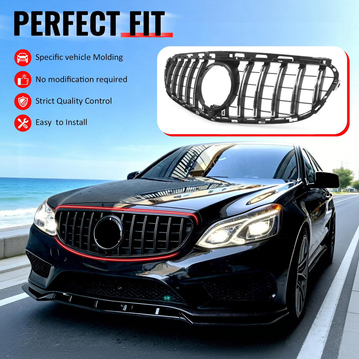 2014-2016 Benz W212 E250 E350 E400 E550 S212 GT Style Gloss Black Grille ABS