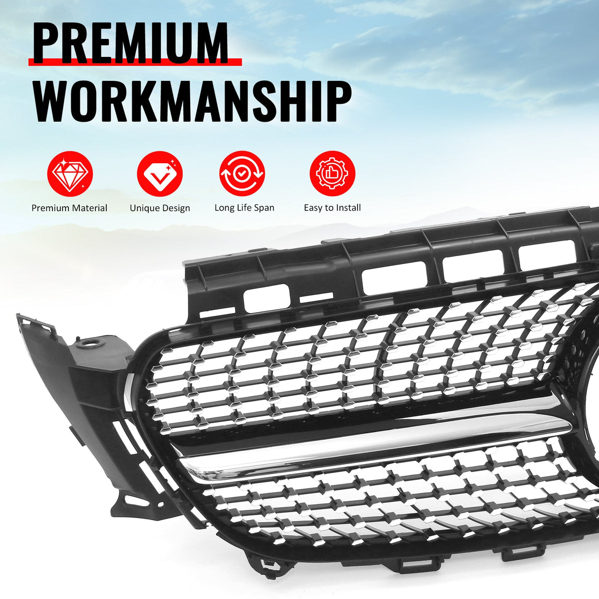 2017-2020 Benz W213 E300 E350 E400 E450 Diamond Style Gloss Black Chrome Grille ABS