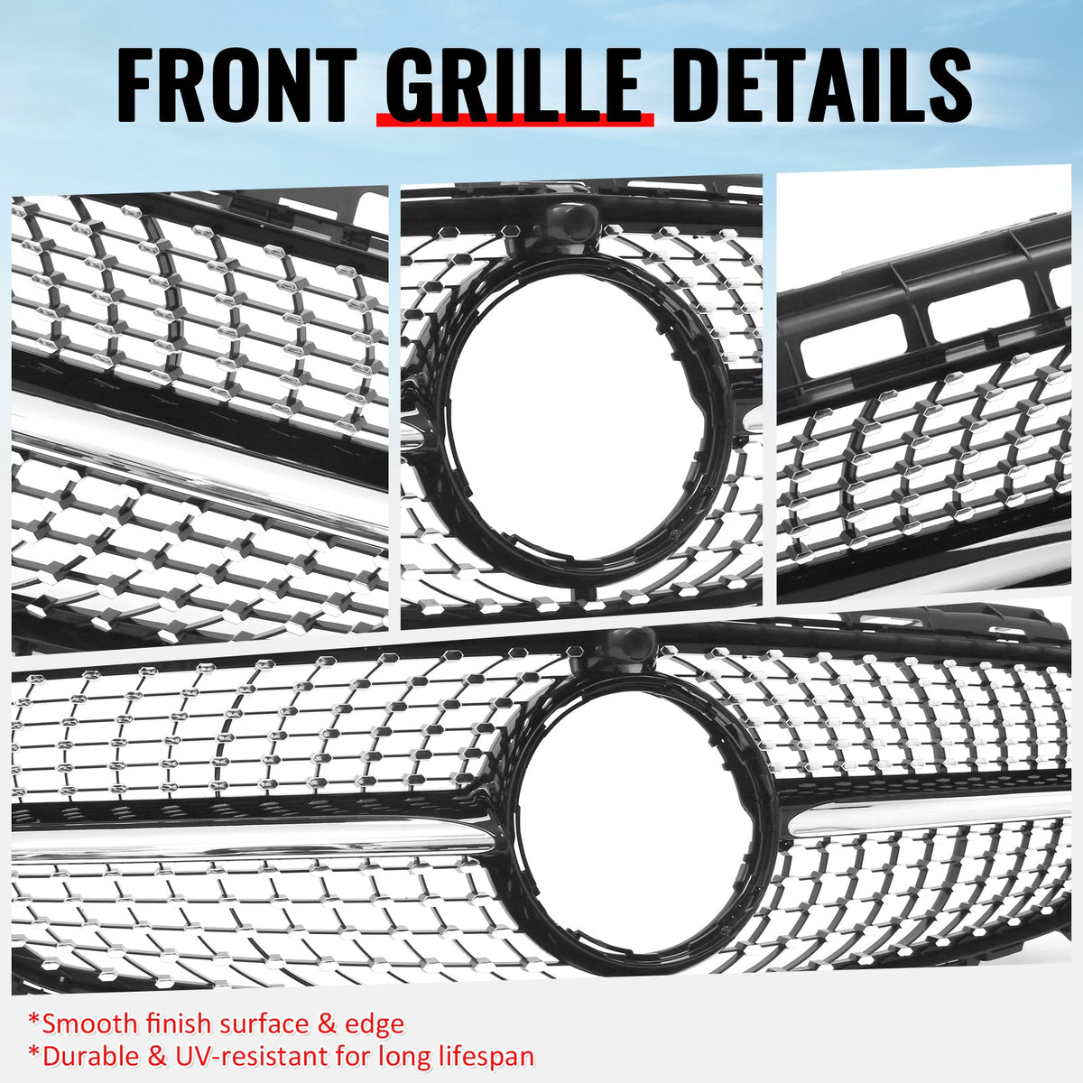 2017-2020 Benz W213 E300 E350 E400 E450 Diamond Style Gloss Black Chrome Grille ABS