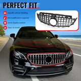 2017-2020 Benz W213 E300 E350 E400 E450 E43 GT Style Unpainted Black + Chrome Grille ABS
