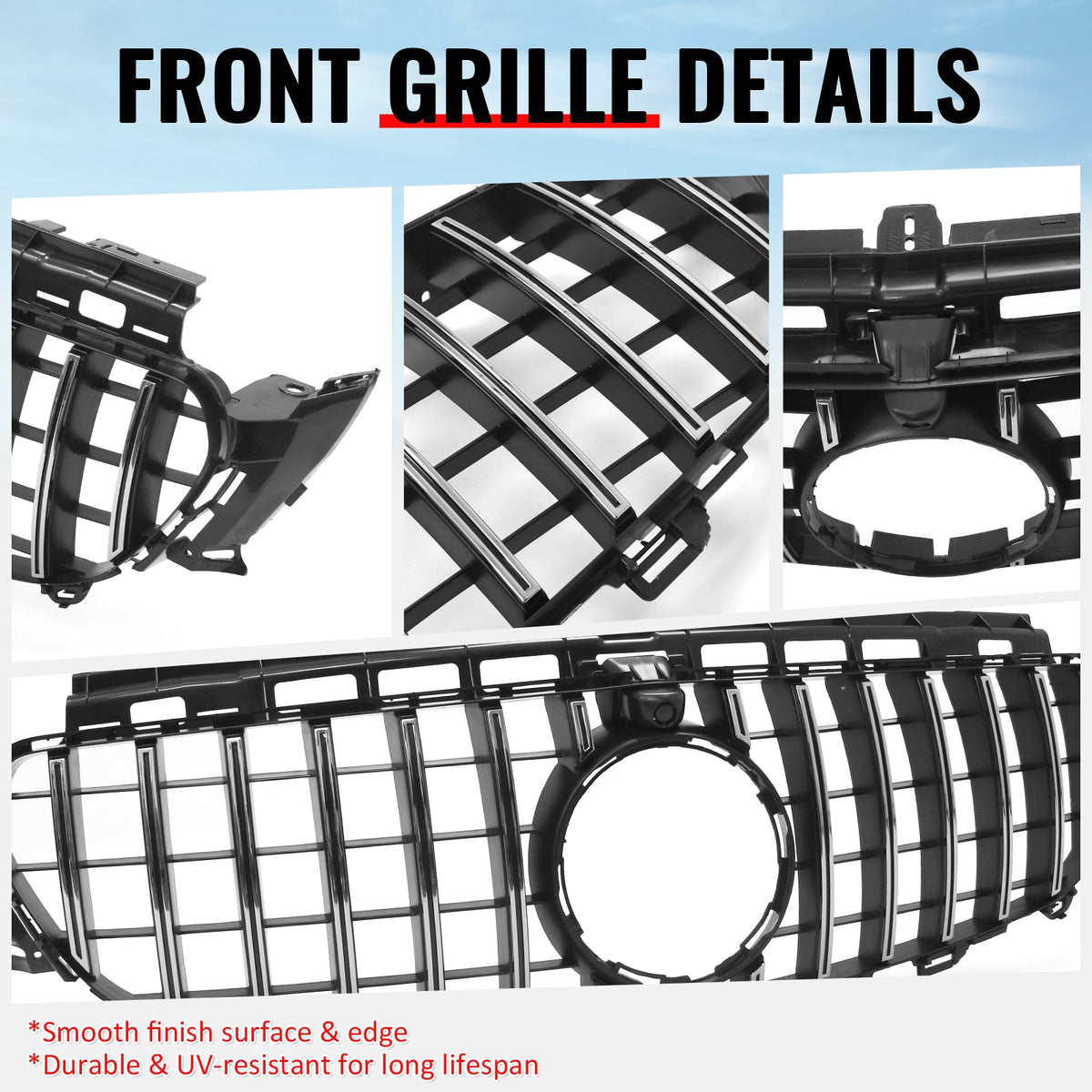 2017-2020 Benz W213 E300 E350 E400 E450 E43 GT Style Unpainted Black + Chrome Grille ABS