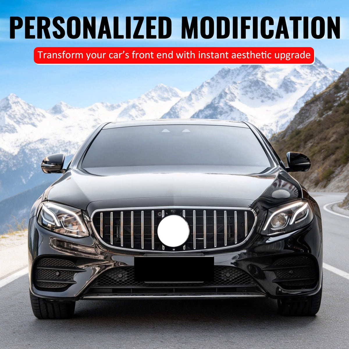 2017-2020 Benz W213 E300 E350 E400 E450 E43 GT Style Unpainted Black + Chrome Grille ABS