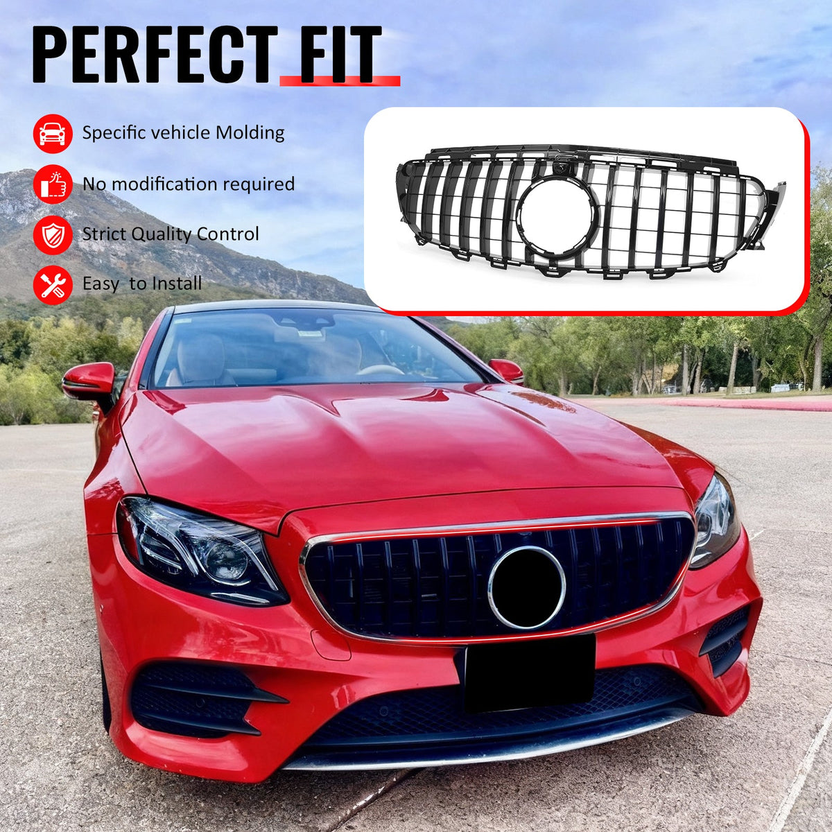 2017-2020 Benz W213 E300 E350 E400 E450 E43 AMG GT Style Gloss Black Grille ABS