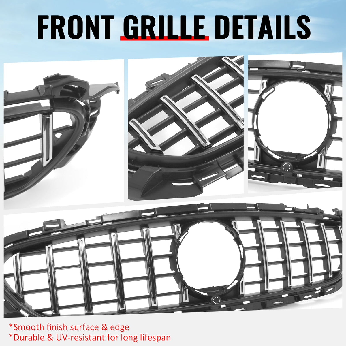 2021-2023 Benz E-Class W213 E350 E450 GT Style Unpainted Black + Chrome Grille ABS