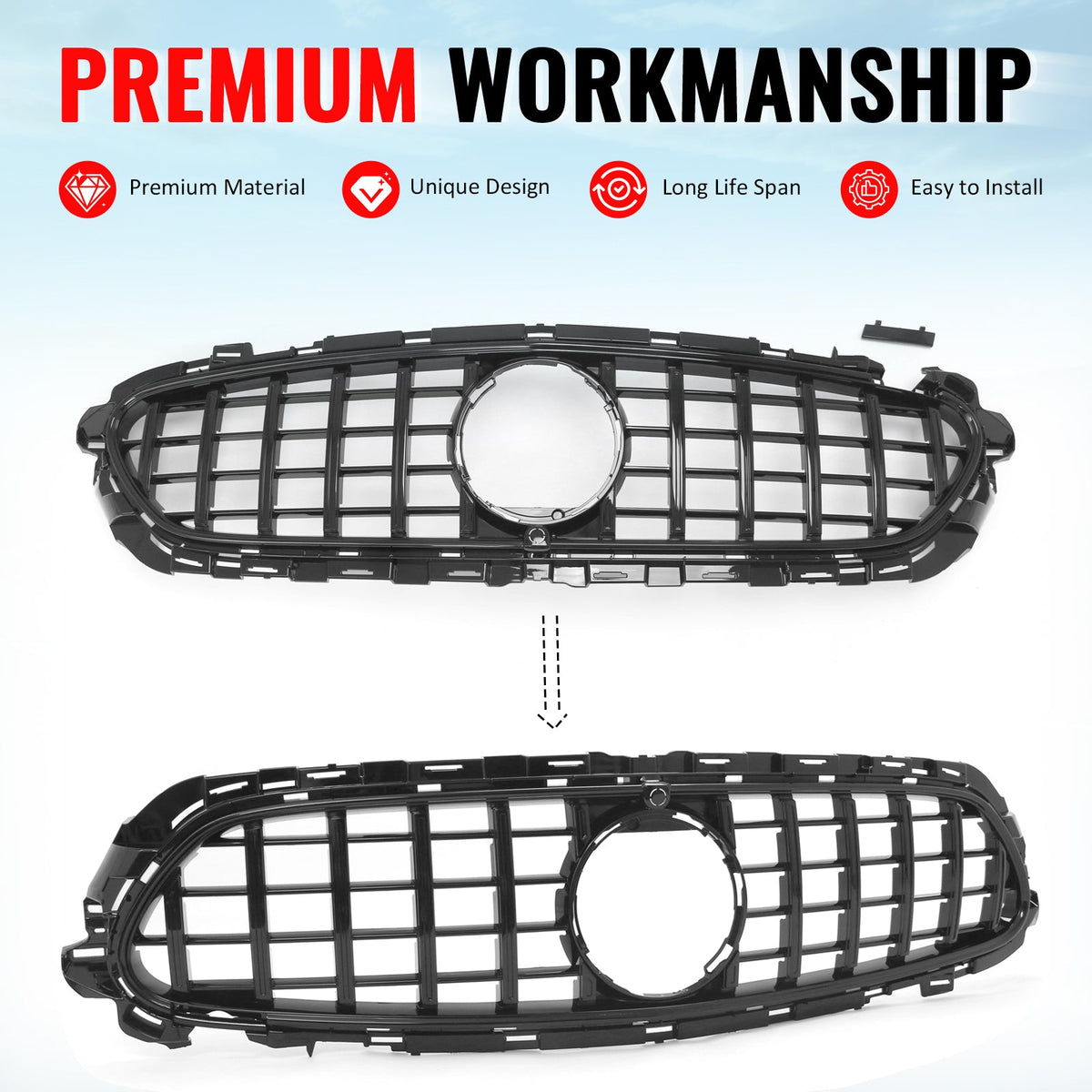 2021-2023 Benz E-Class W213 E350 E450 GT Style Gloss Black Grille ABS
