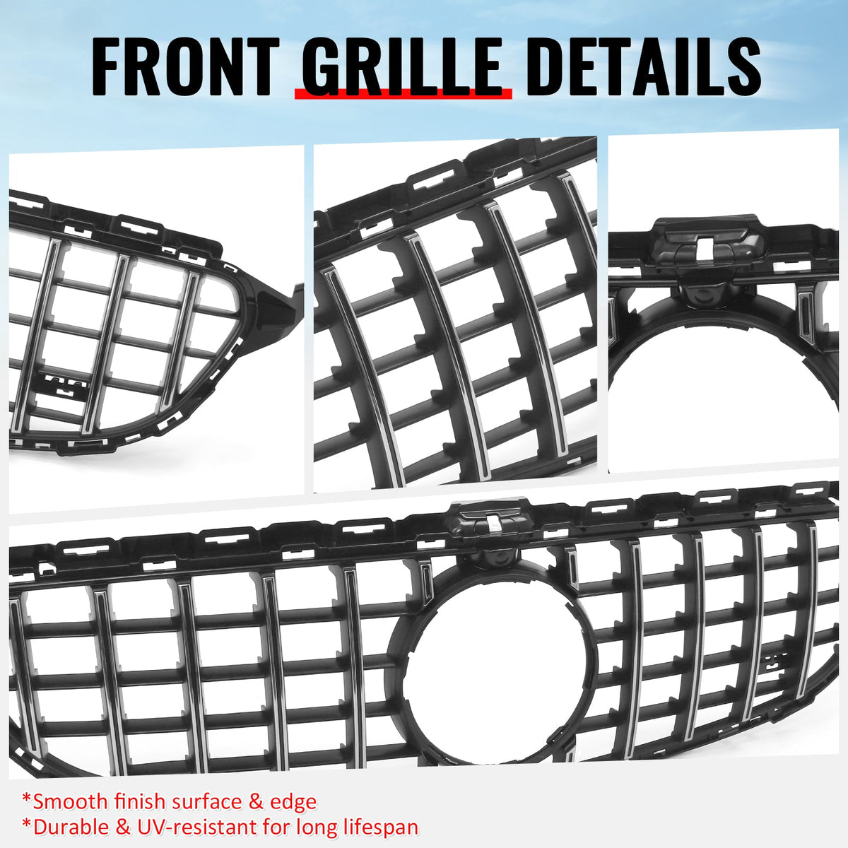 2015-2018 Benz W205 C300 C350e C400 C450 AMG GT Style Unpainted + Chrome Grille ABS