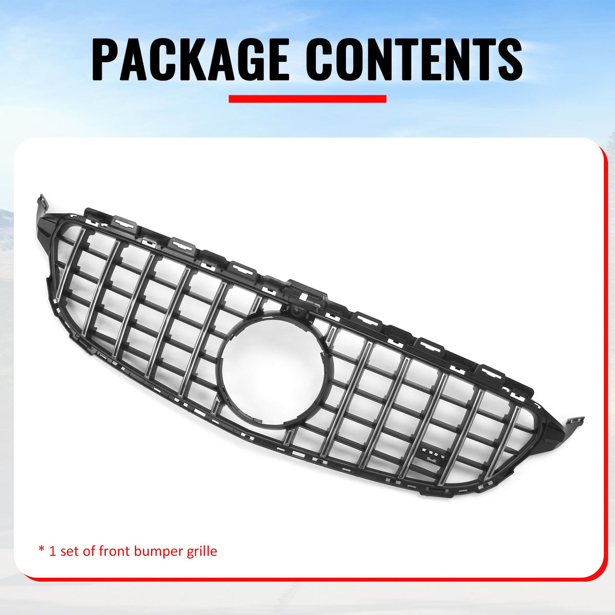 2015-2018 Benz W205 C300 C350e C400 C450 AMG GT Style Unpainted + Chrome Grille ABS