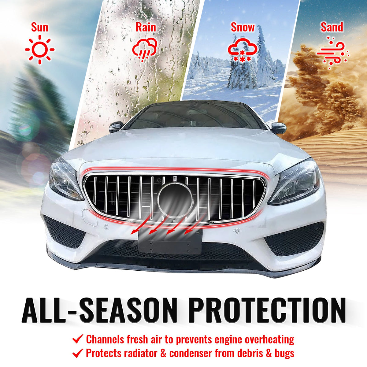 2015-2018 Benz W205 C300 C350e C400 C450 AMG GT Style Unpainted + Chrome Grille ABS