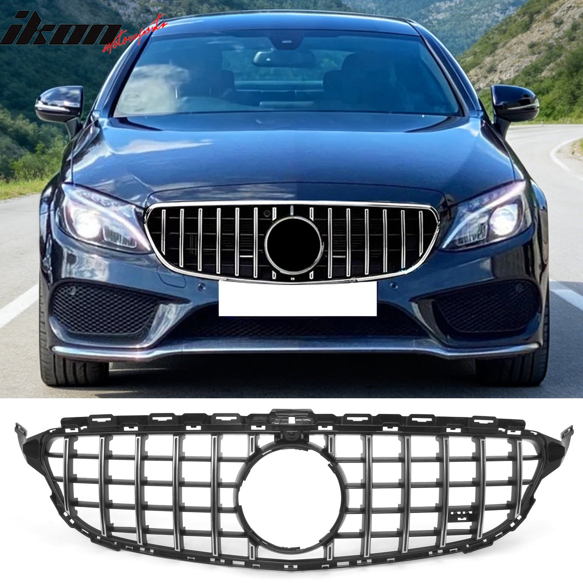 2015-2018 Benz W205 C300 C350e C400 C450 AMG GT Style Unpainted + Chrome Grille ABS