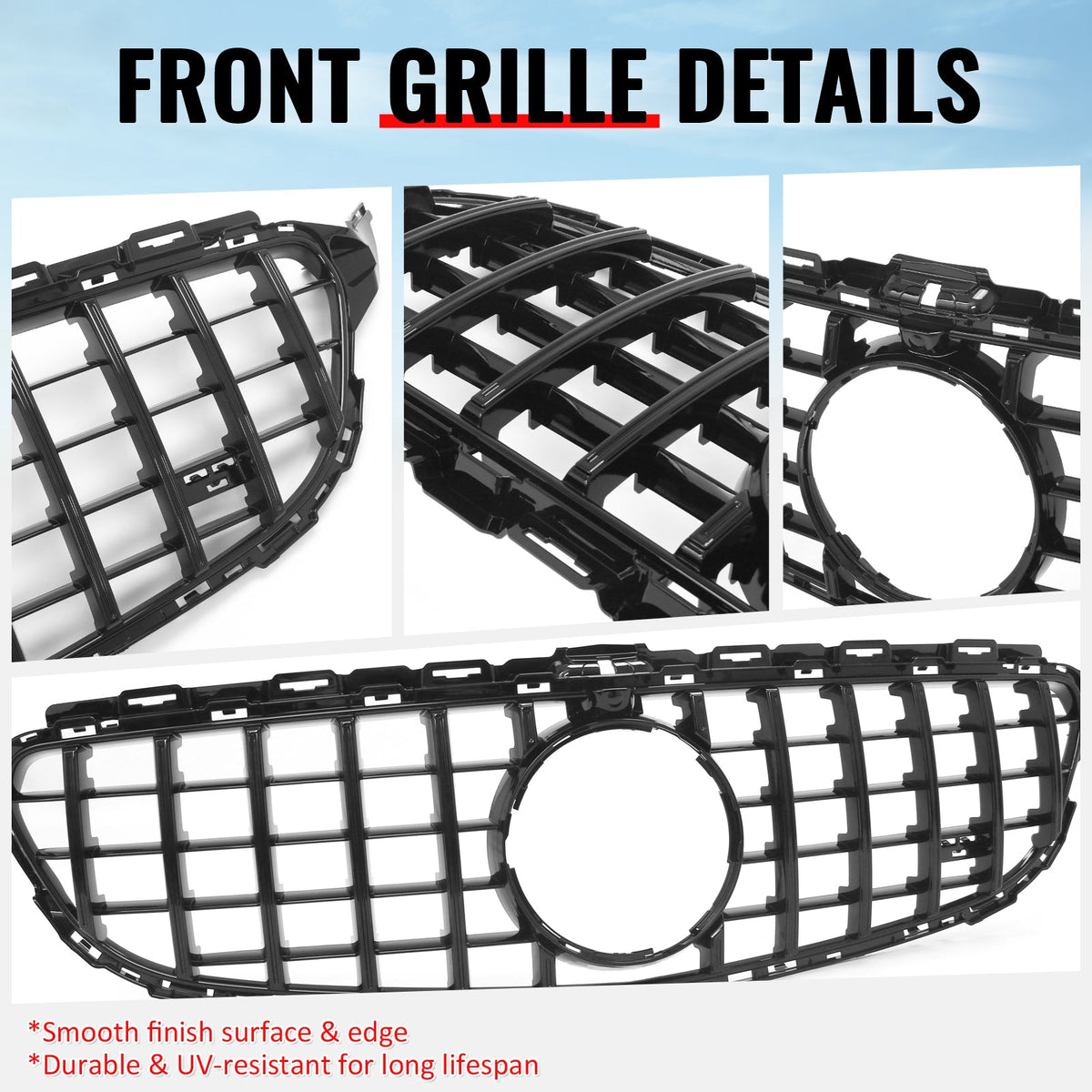 2015-2018 Benz W205 C300 C350e C400 C450 AMG GT Style Gloss Black Grille ABS
